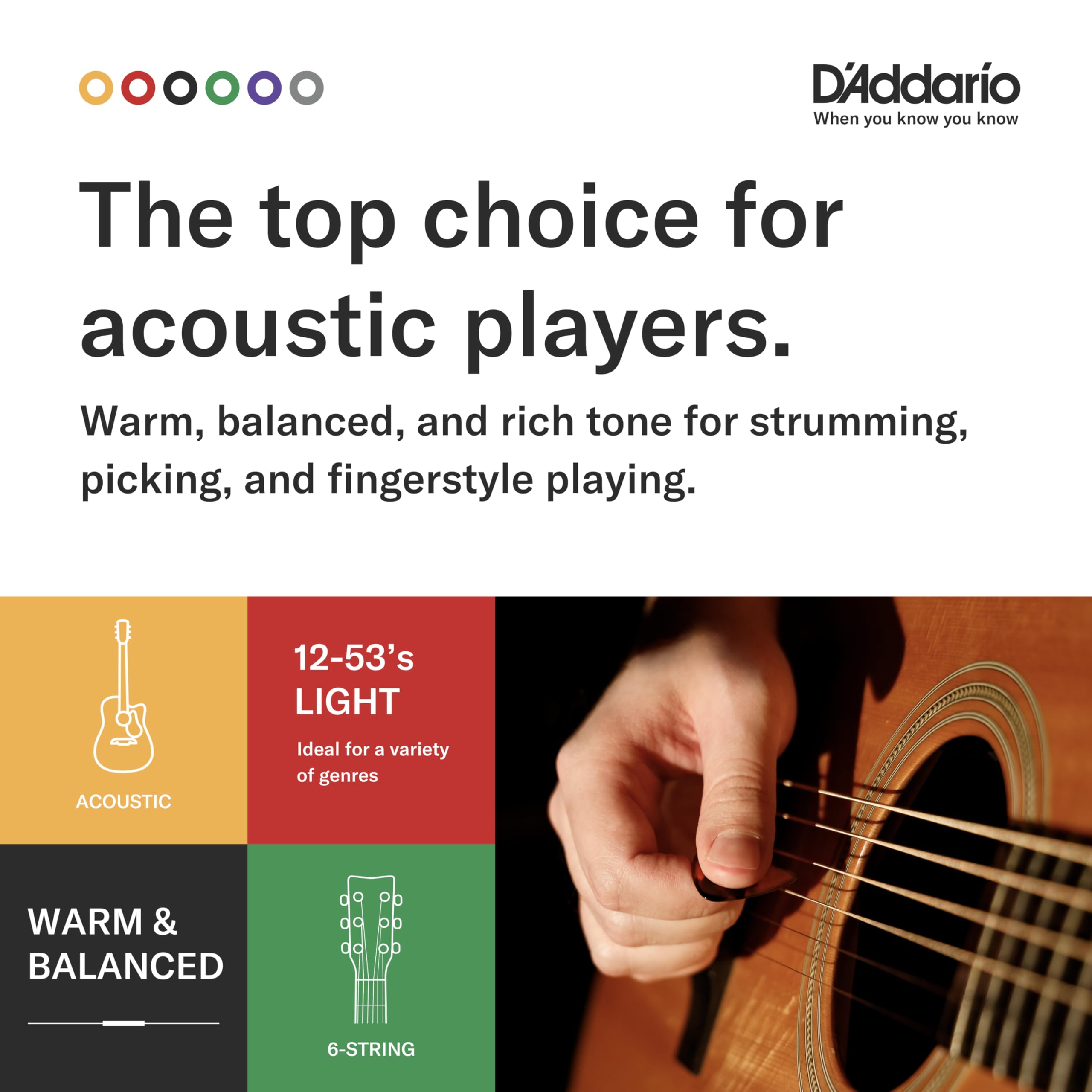 D'Addario Acoustic Guitar Strings, Phosphor Bronze, EJ16-5P, Light Gauge 12-53, 6-String Set, Pack of 5 - Image 3