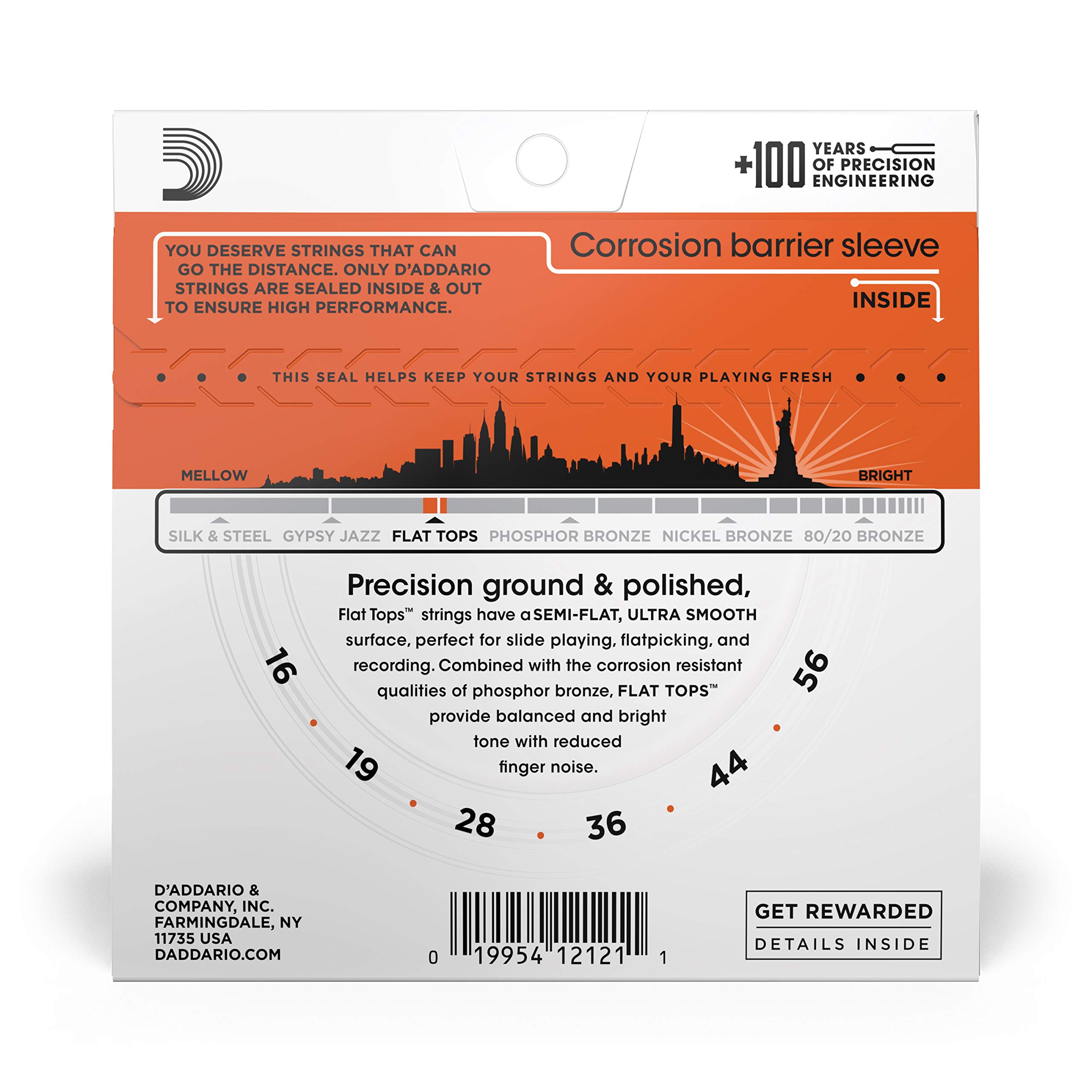 D'Addario Guitar Strings - Acoustic Guitar Strings - Flat Tops Phosphor Bronze - For 6 String Guitar - Warm, Semi-Bright Tone - EFT13 - Resophonic Guitar, 16-56 - Image 3