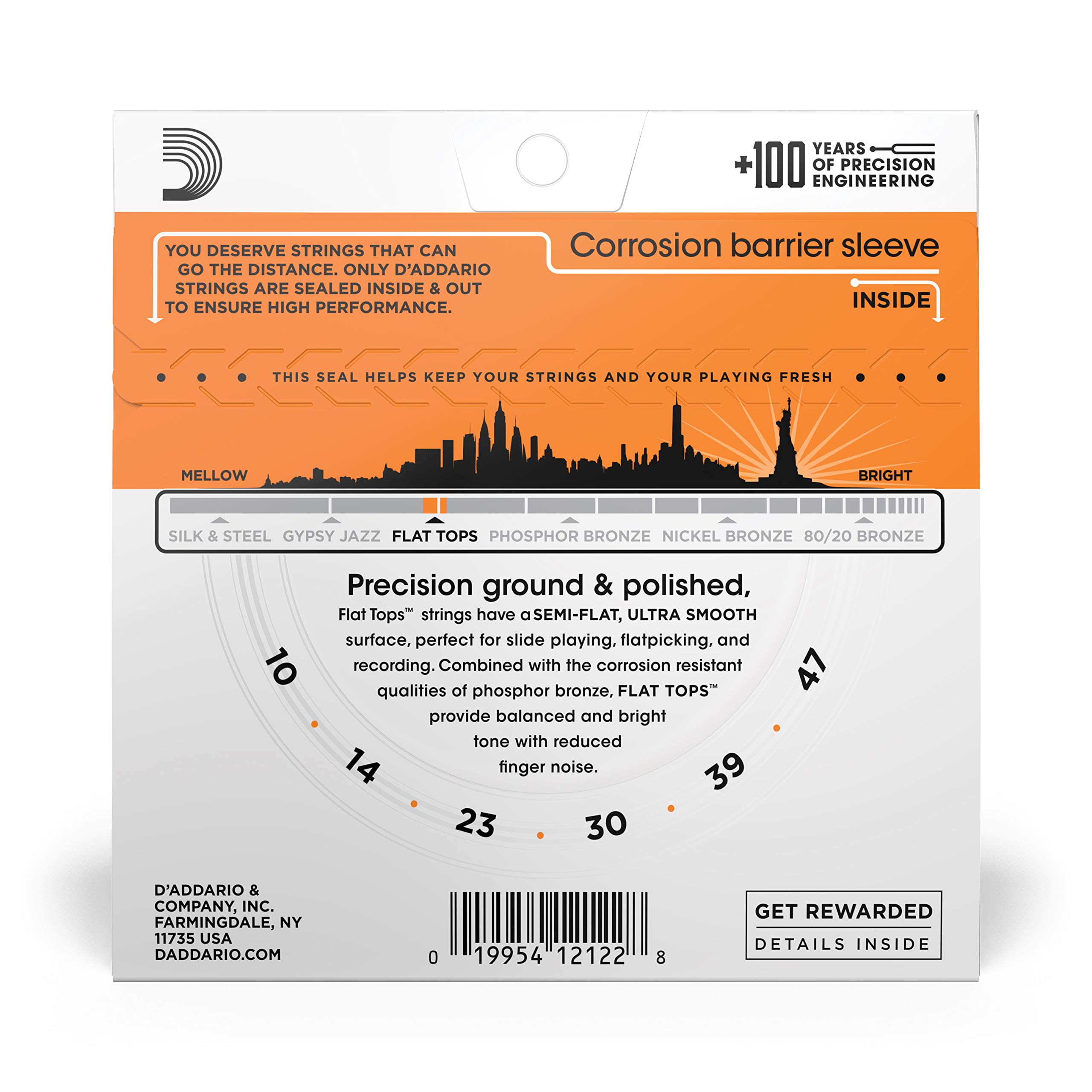 D'Addario Guitar Strings - Acoustic Guitar Strings - Flat Tops Phosphor Bronze - For 6 String Guitar - Warm, Semi-Bright Tone - EFT15 - Extra Light, 10-47 - Image 3