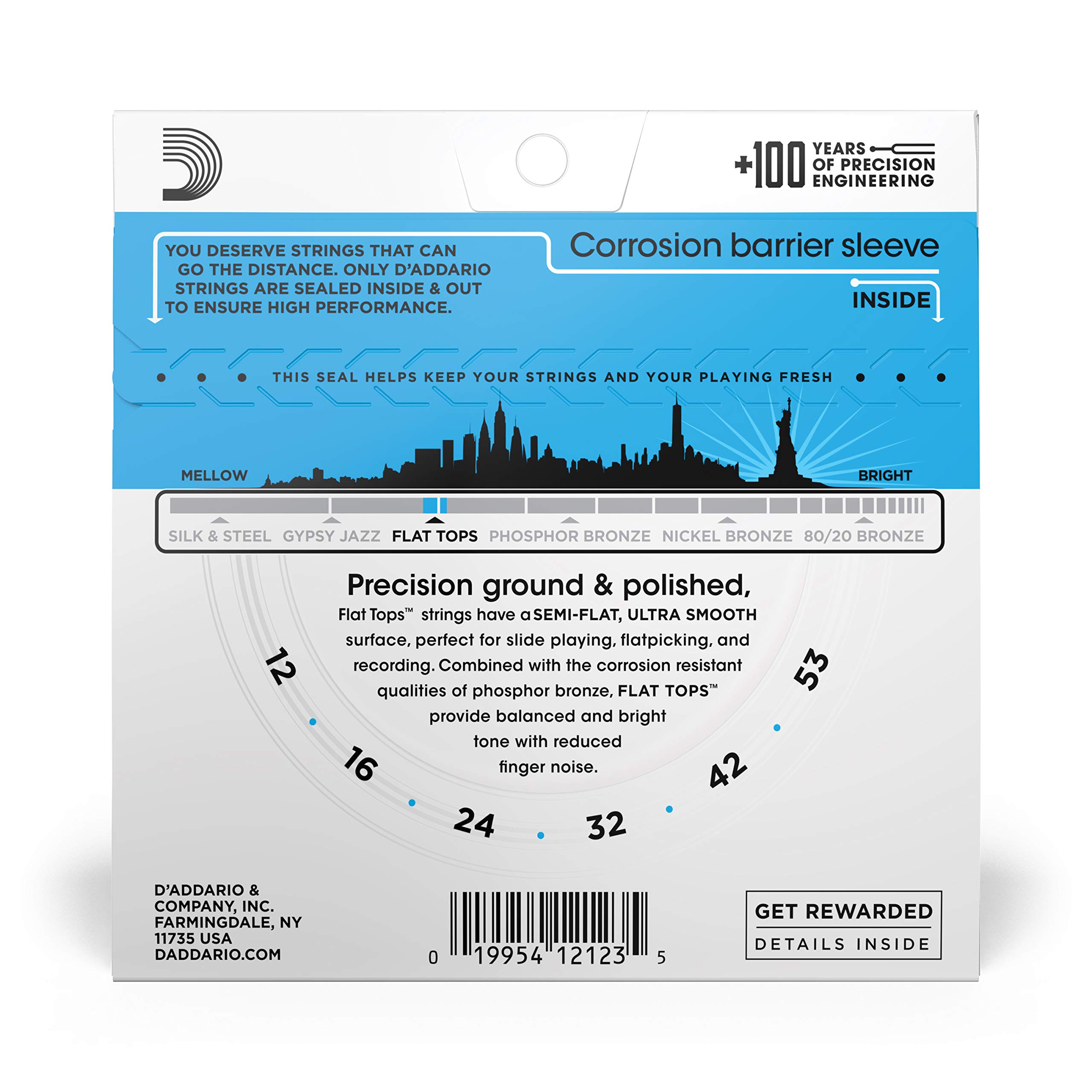 D'Addario Guitar Strings - Acoustic Guitar Strings - Flat Tops Phosphor Bronze - For 6 String Guitar - Warm, Semi-Bright Tone - EFT16 - Light, 12-53 - Image 3