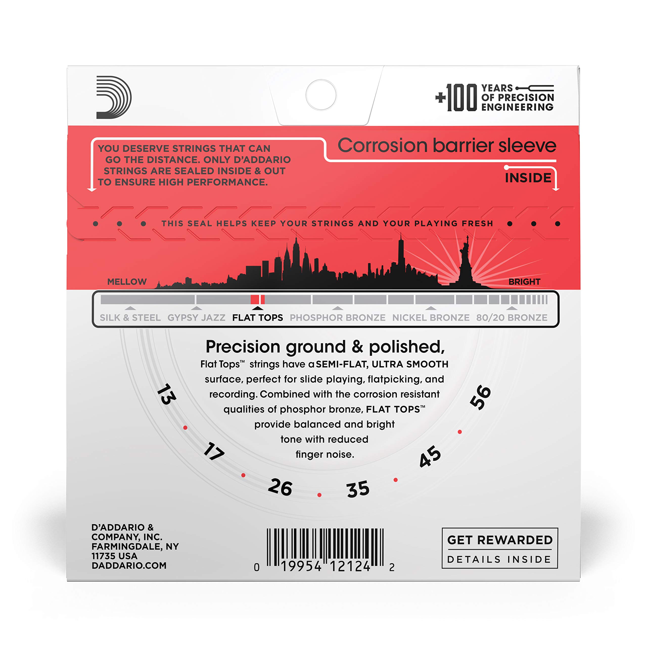 D'Addario Guitar Strings - Acoustic Guitar Strings - Flat Tops Phosphor Bronze - For 6 String Guitar - Warm, Semi-Bright Tone - EFT17 - Medium, 13-56 - Image 3