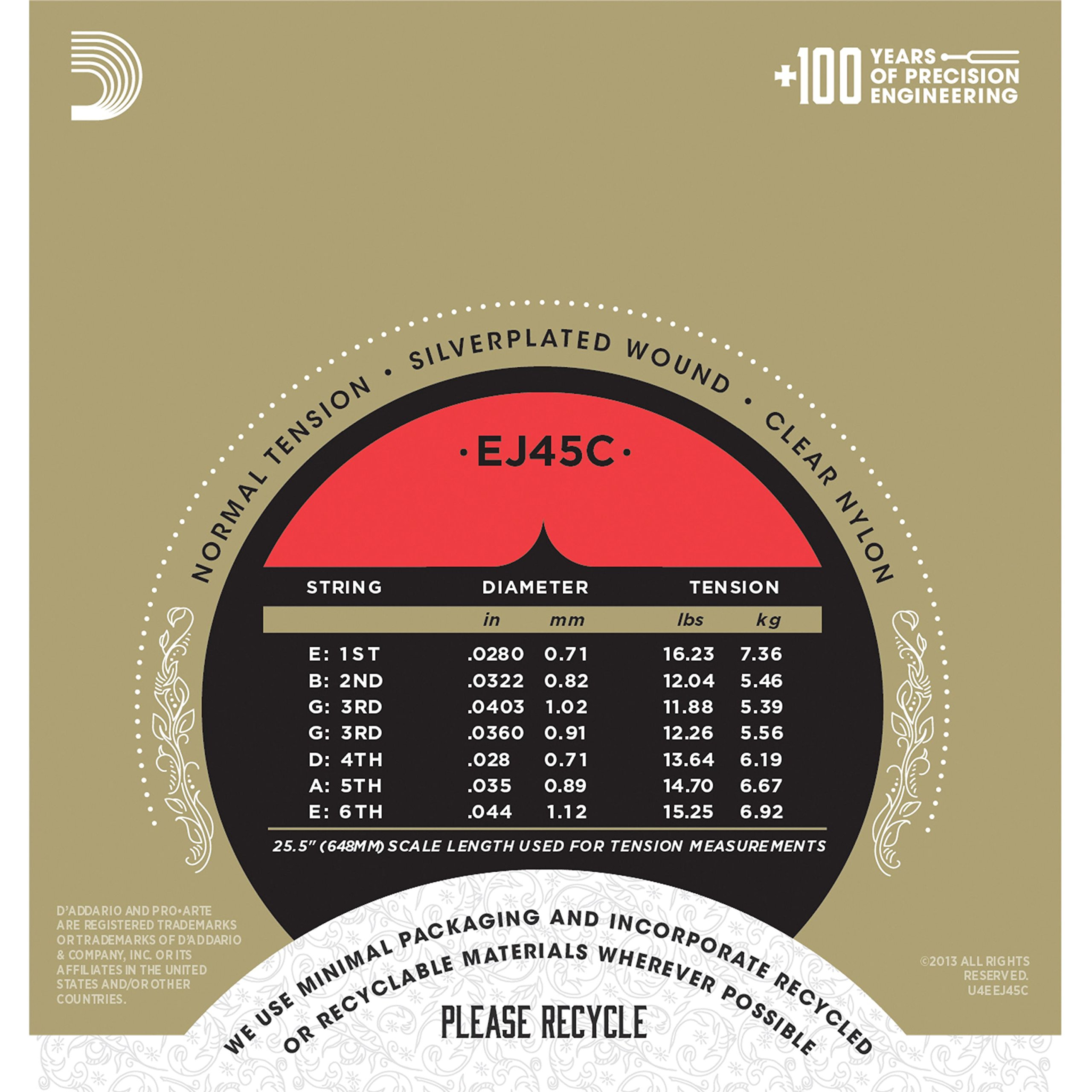 D'Addario Guitar Strings - Pro-Arte Classical Guitar Strings - EJ45C - Nylon Guitar Strings - Silver Plated Wrap, Composite Core, Clear Nylon Trebles - Normal Tension - Image 3