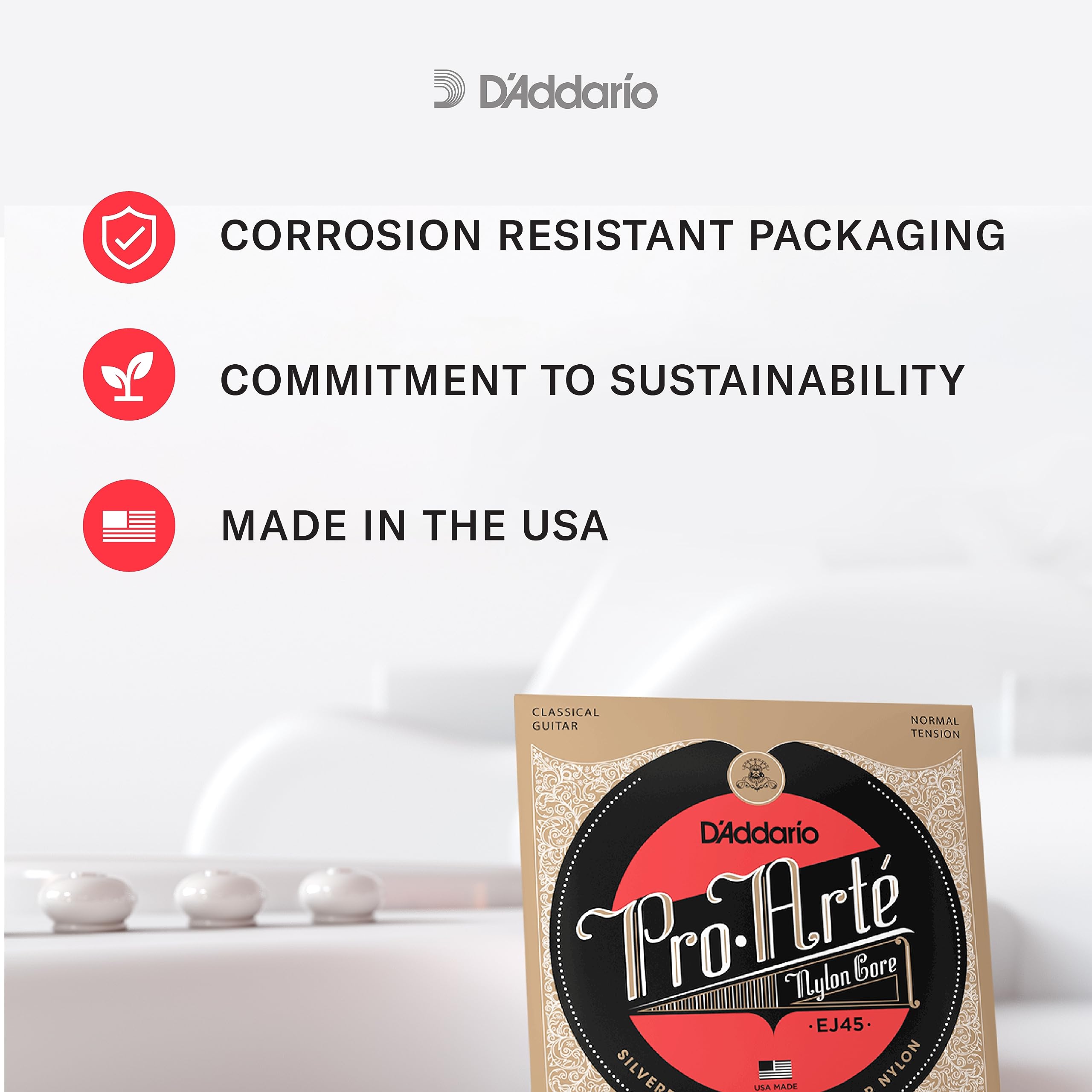 D'Addario Guitar Strings - Pro-Arte Classical Guitar Strings - EJ49 - Nylon Guitar Strings - Silver Plated Wound, Black Nylon Core - Normal Tension - Image 7