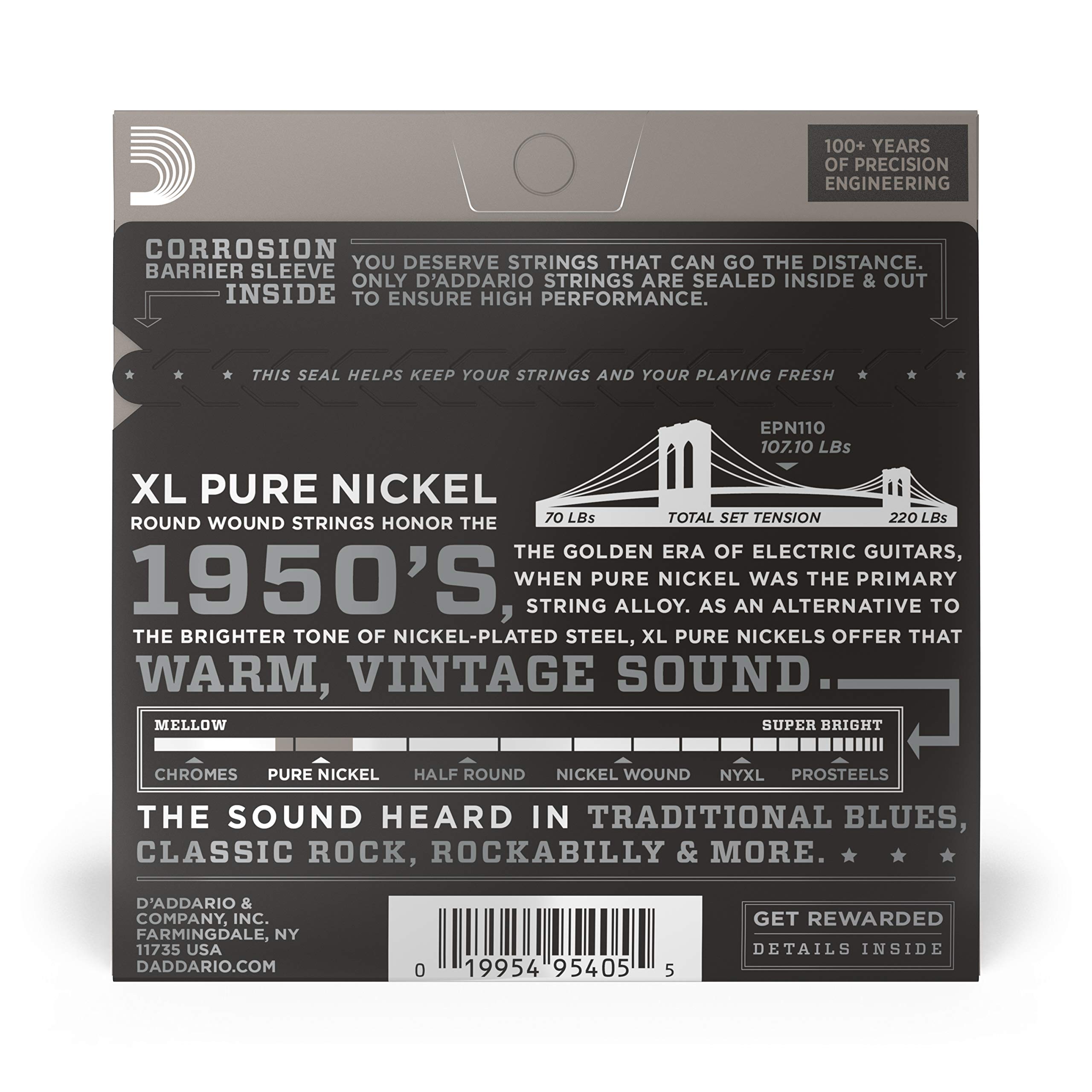 D'Addario Guitar Strings - XL Pure Nickel Electric Guitar Strings - Round Wound - Warm, Bright, Vintage Sound - EPN110 - Regular Light, 10-45 - Image 3