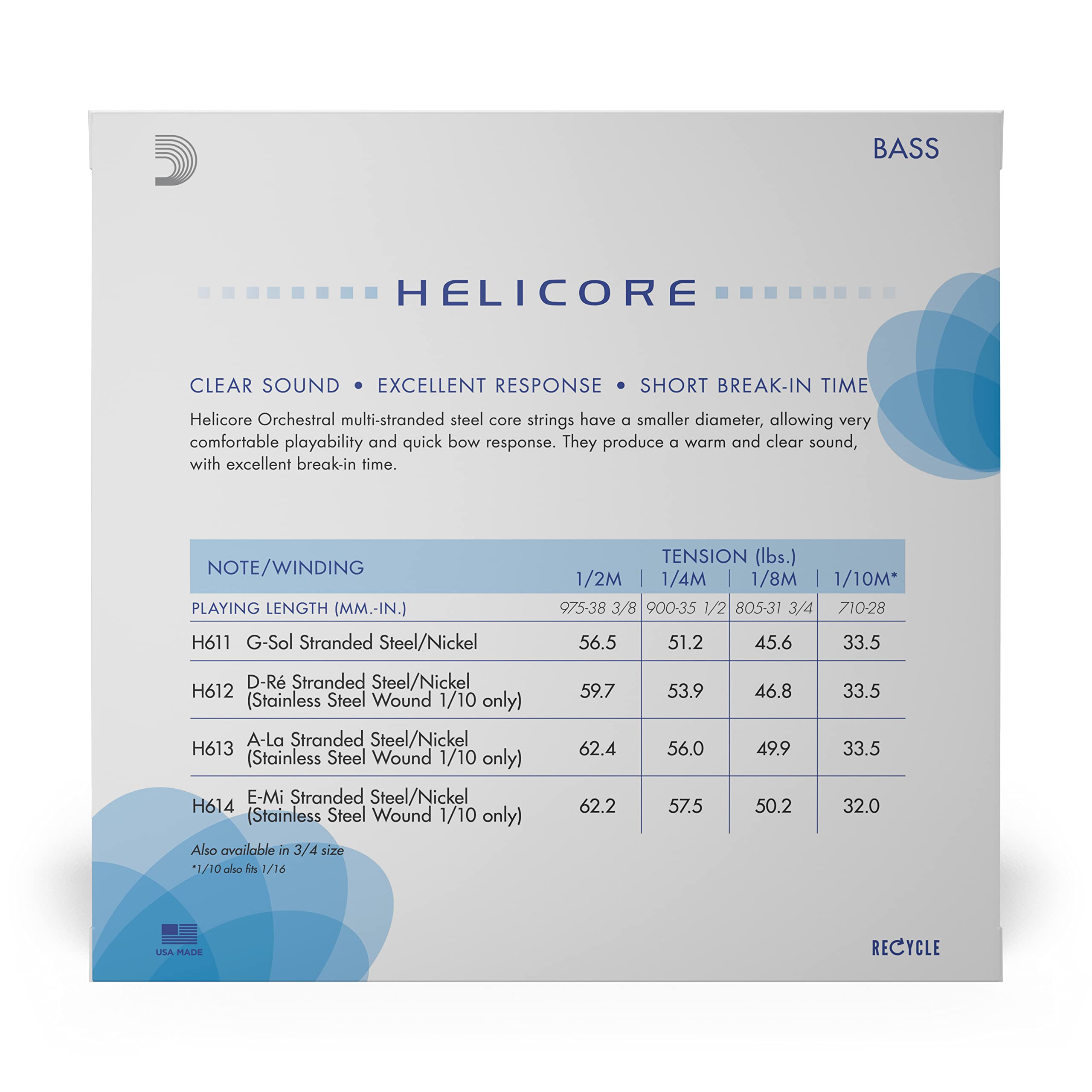 D'Addario Helicore Orchestral Bass String Set, 1/10 Scale, Medium Tension - Image 3