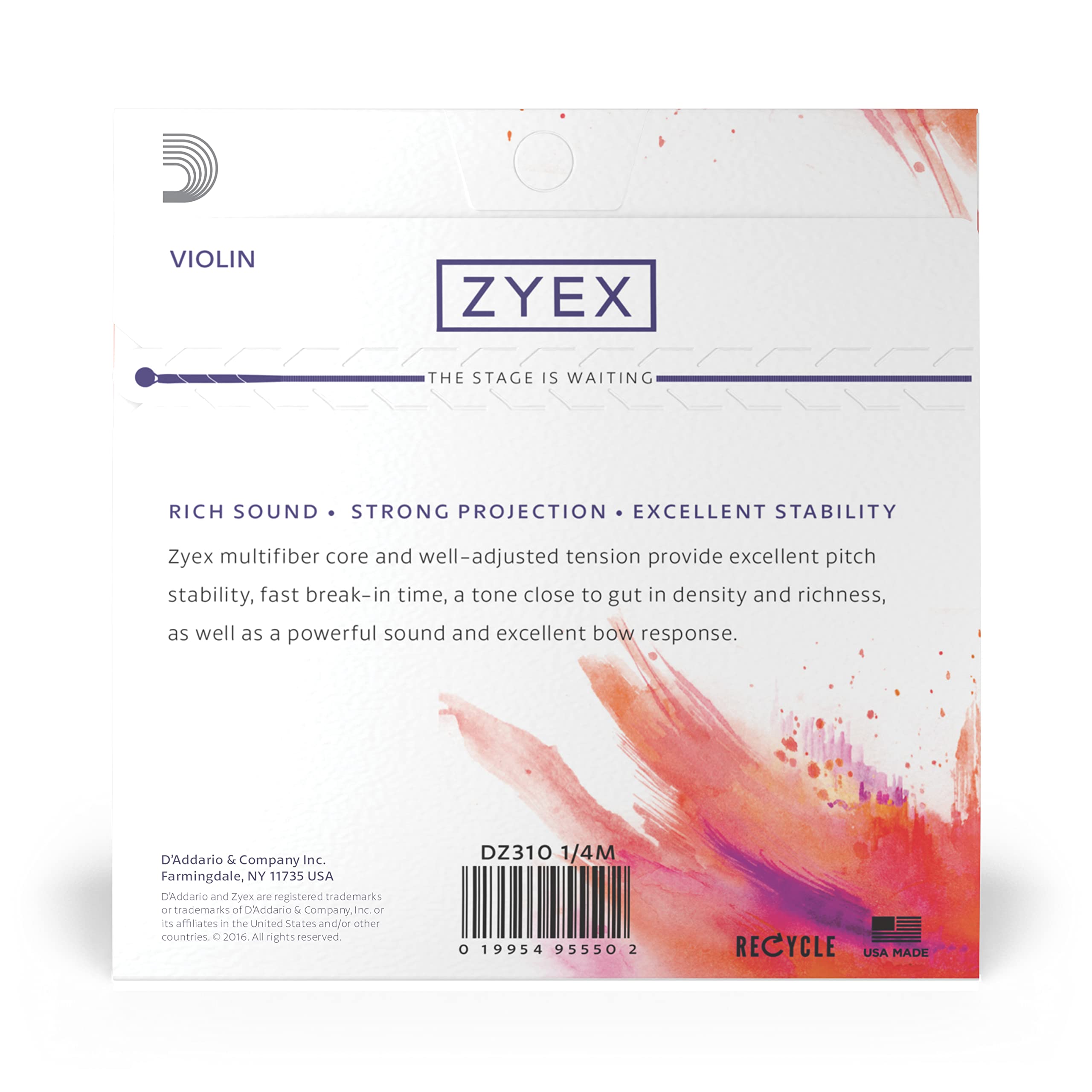 D'Addario Zyex Violin String Set, 1/4 Scale, Medium Tension - Image 3